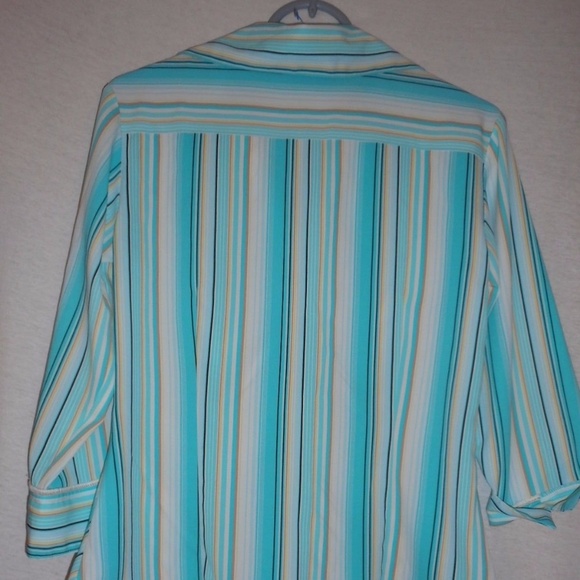 Tailor by B. Moss Size M Teal Striped Blouse top - Picture 6 of 7